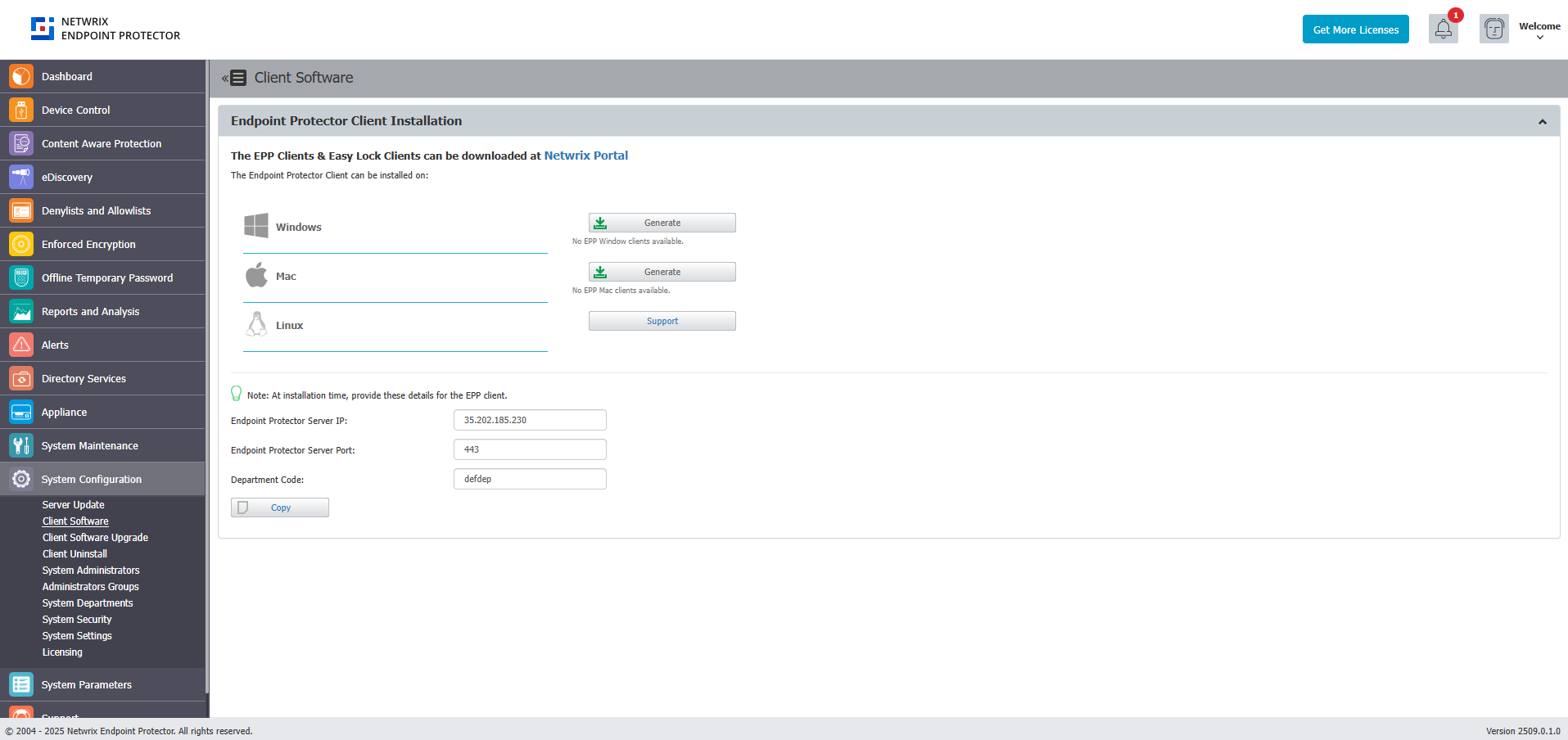 Download and install the Endpoint Protector Client corresponding to your operating system
