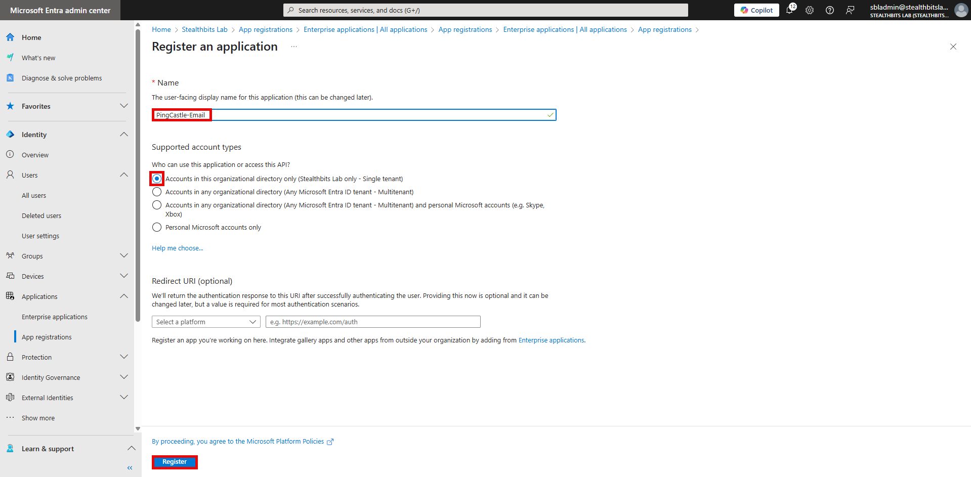 Register an application form