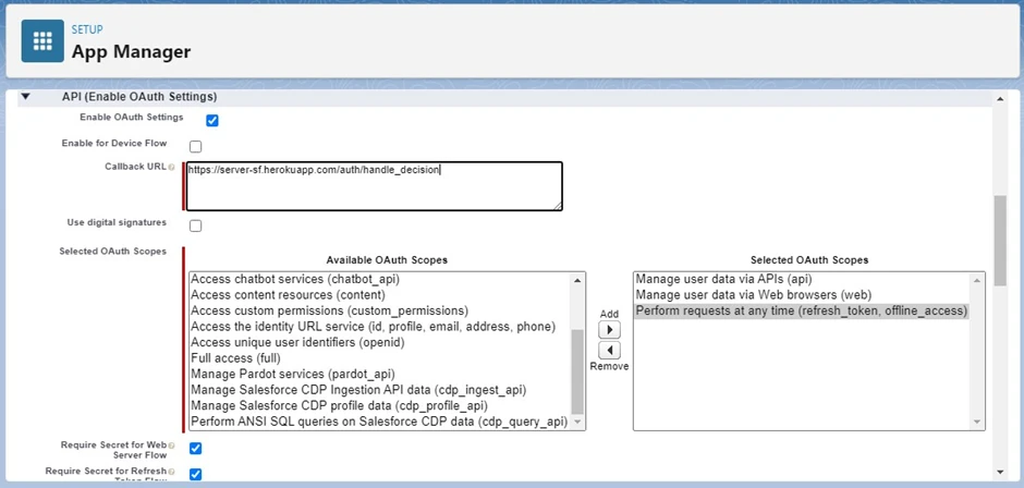 New Connected App OAuth