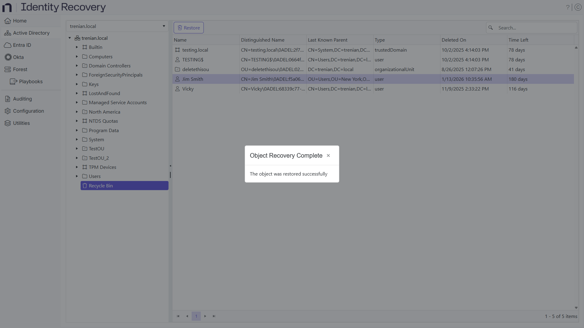 Object Restore Complete message