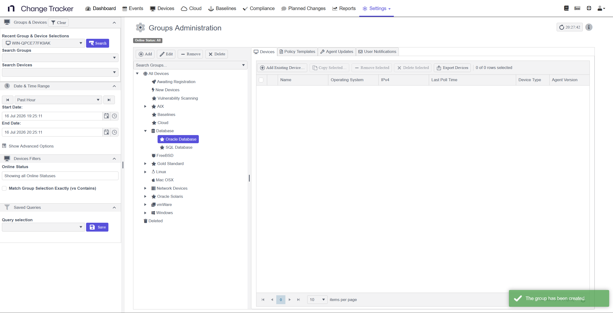 Adding a Databases group for Oracle monitoring