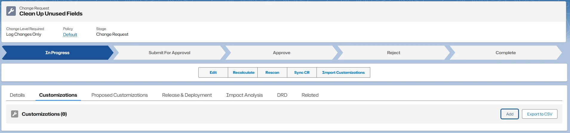Add Customizations to Change Request
