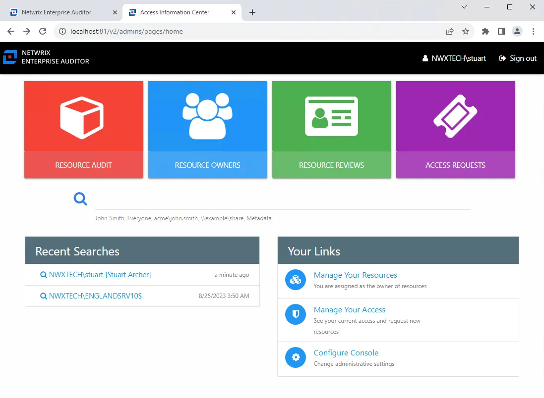 AIC opened from the Web Console