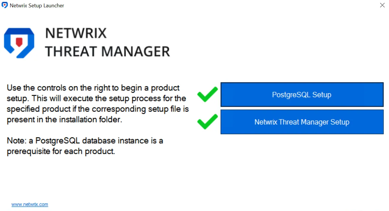 Netwrix Setup Launcher with Threat Manager Setup check