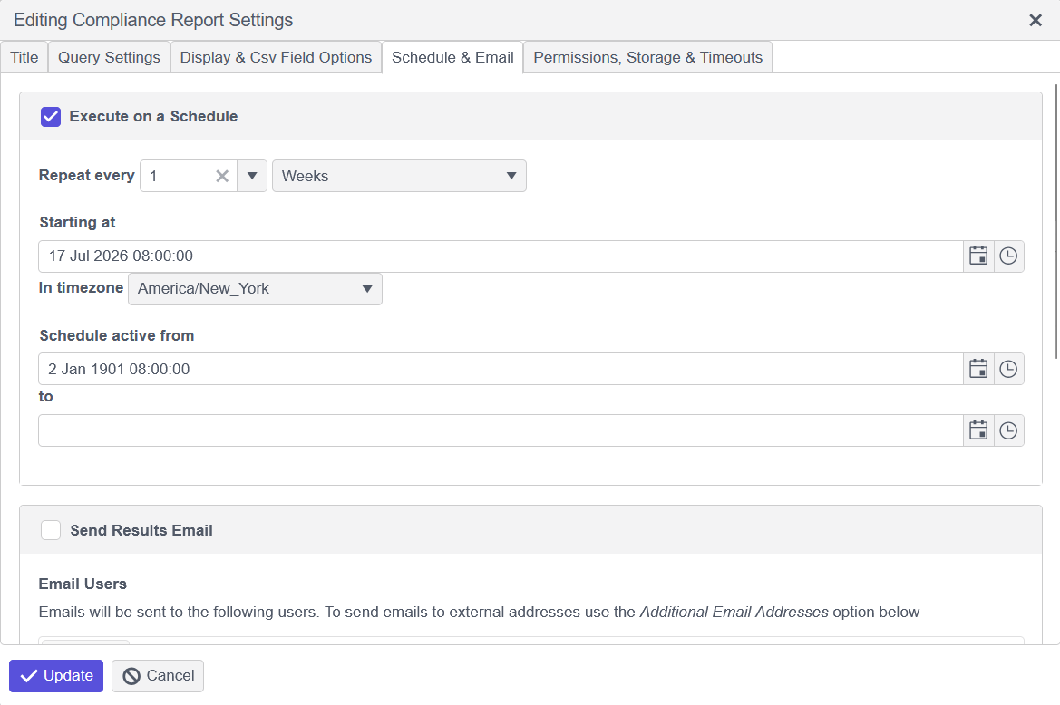 Schedule and Email tab when applying a template to a group