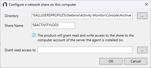 Popup window for Configure a network share on this computer option