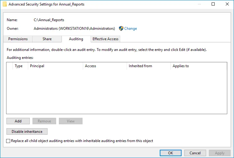 Advanced Security Settings for &lt;Share_Name&gt; dialog box