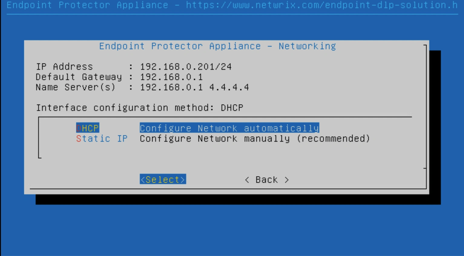 Automatic Network configuration for Endpoint Protector Appliance