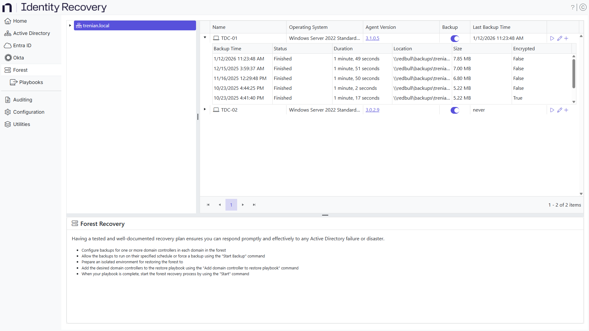 Forest Server Backup History