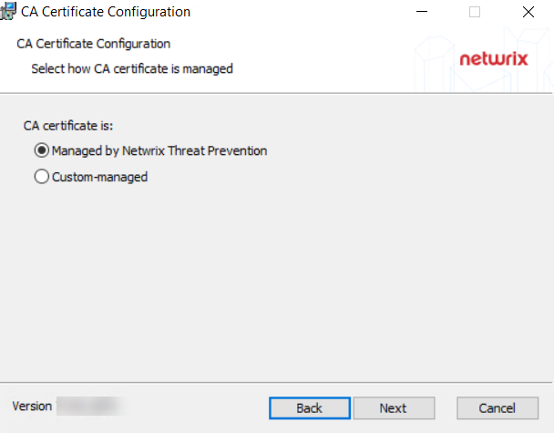 Threat Prevention Windows Agent Setup wizard - CA Certificate Configuration page