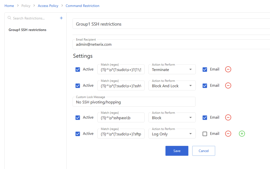 SSH Command Restriction Page