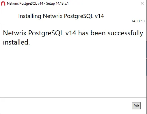 Netwrix PostgreSQL Setup wizard on the Successfully Installed page