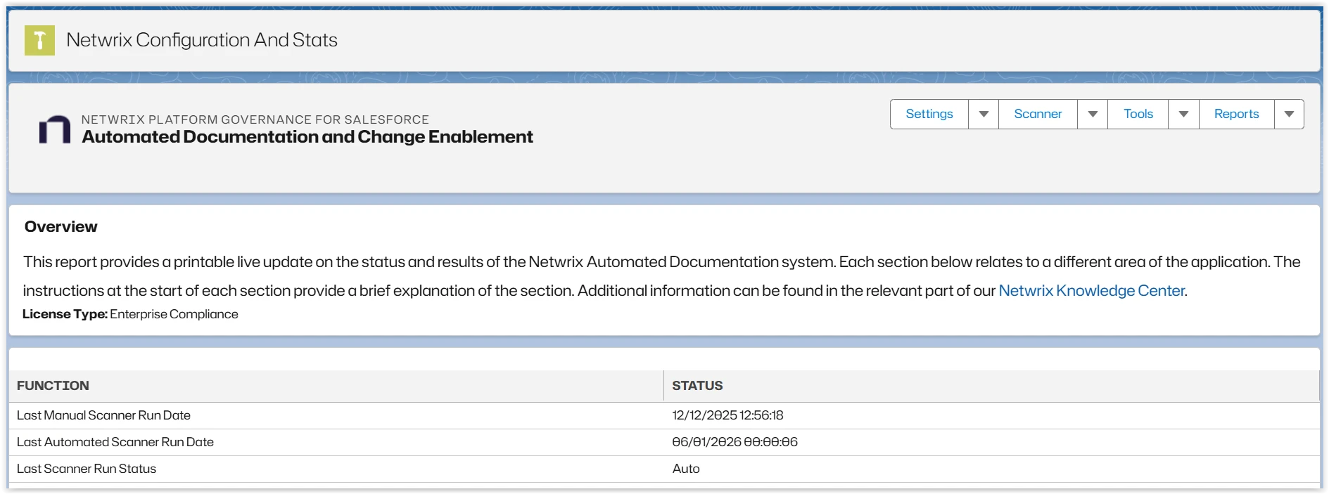 Configuration and Stats report