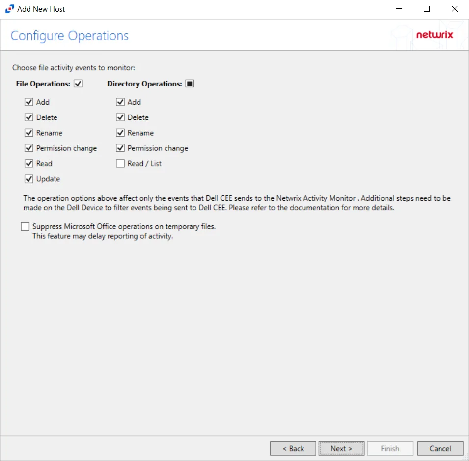 Configure Operations page