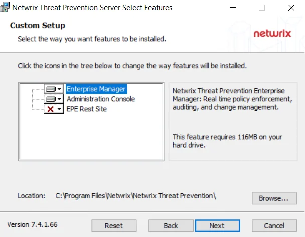 Threat Prevention Server Setup wizard - Custom Setup page