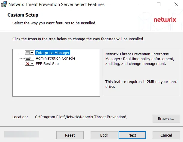 Threat Prevention Server Setup wizard - Custom Setup page