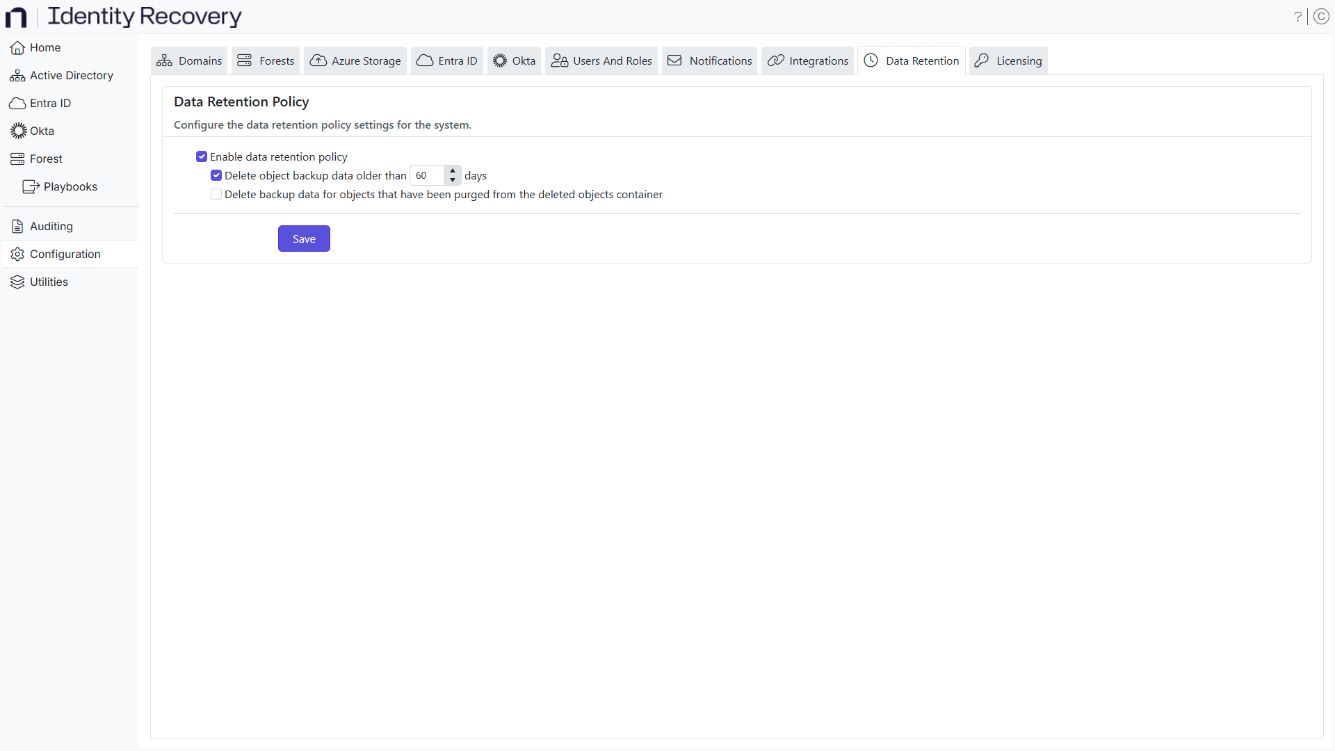 Data Retention Policy Page