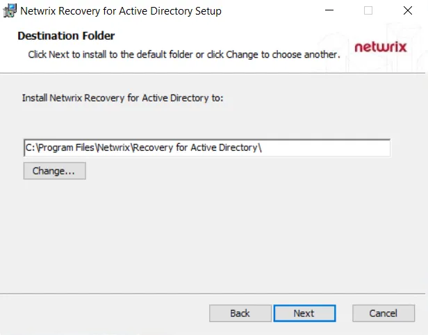 Installation Destination Folder Page