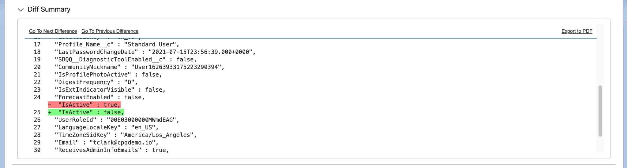 Diff Summary for data tracking