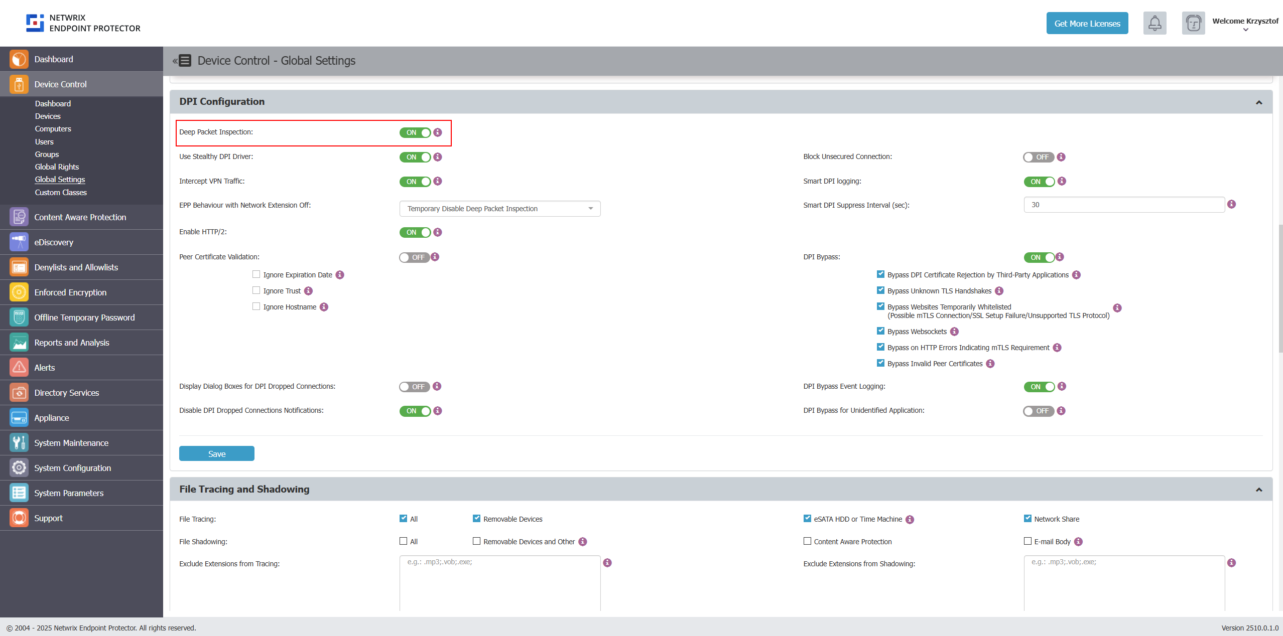 Activating Deep Packet Inspection