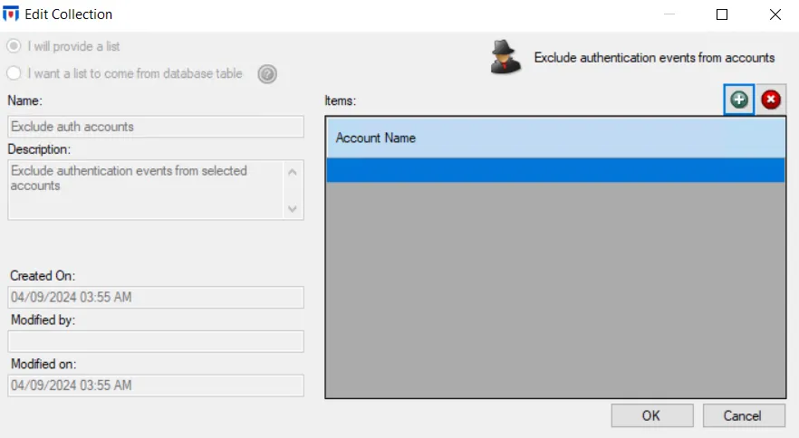 Edit Collection window - For Selected Accounts