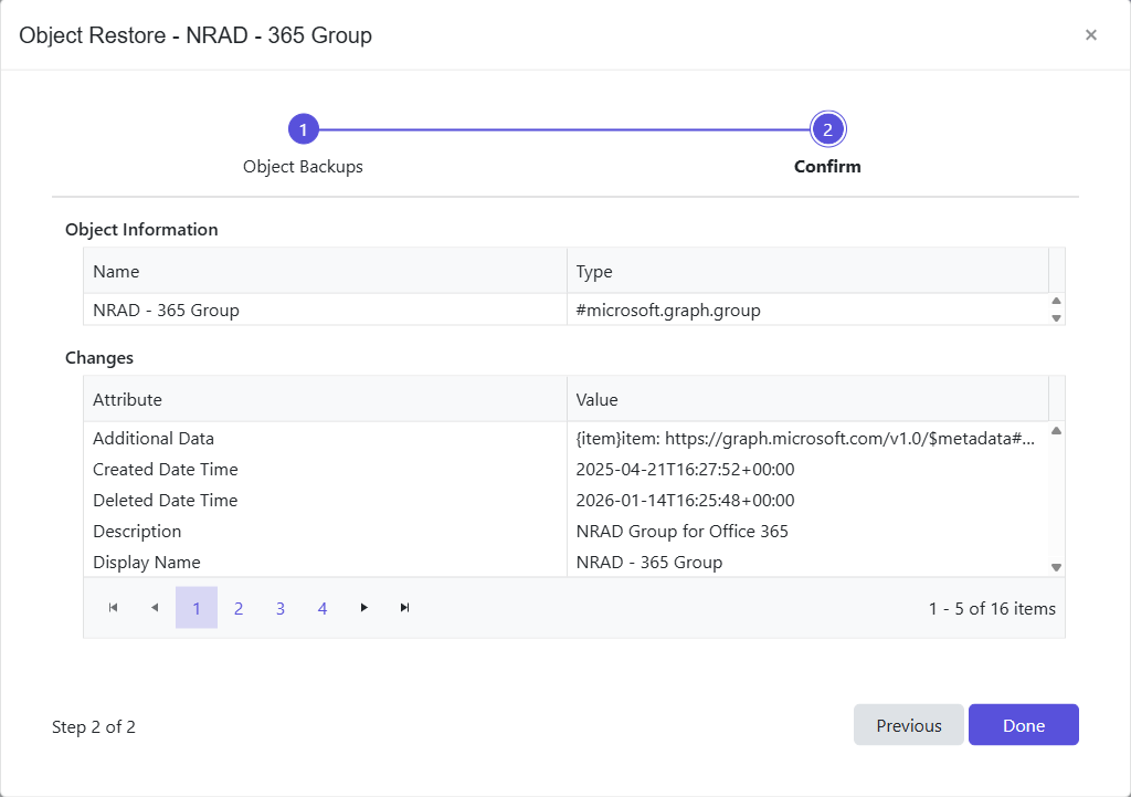 Object Restore wizard - Confirm page