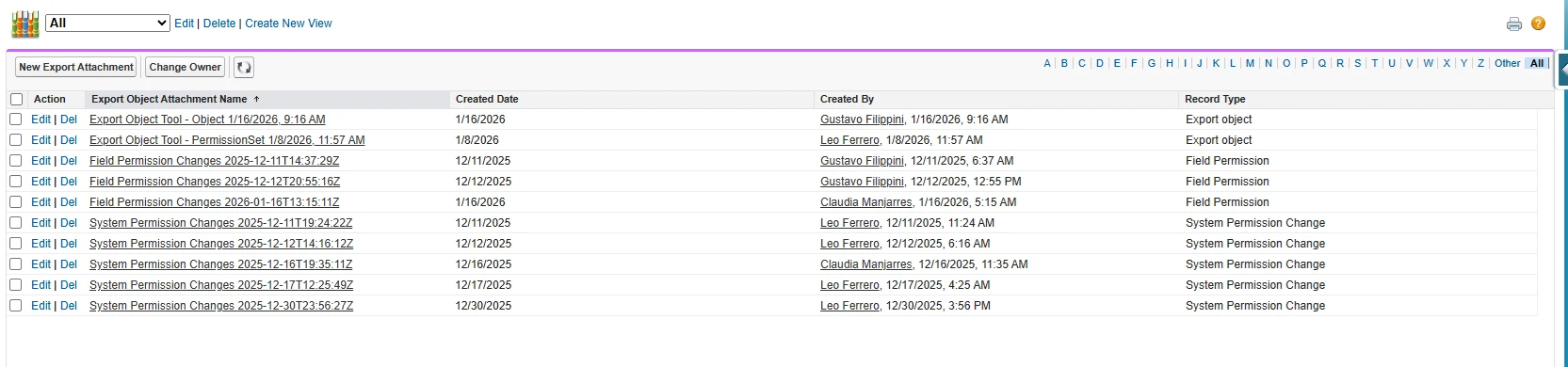 Export Attachments list