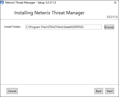 Netwrix Threat Manager Setup wizard Install Folder page