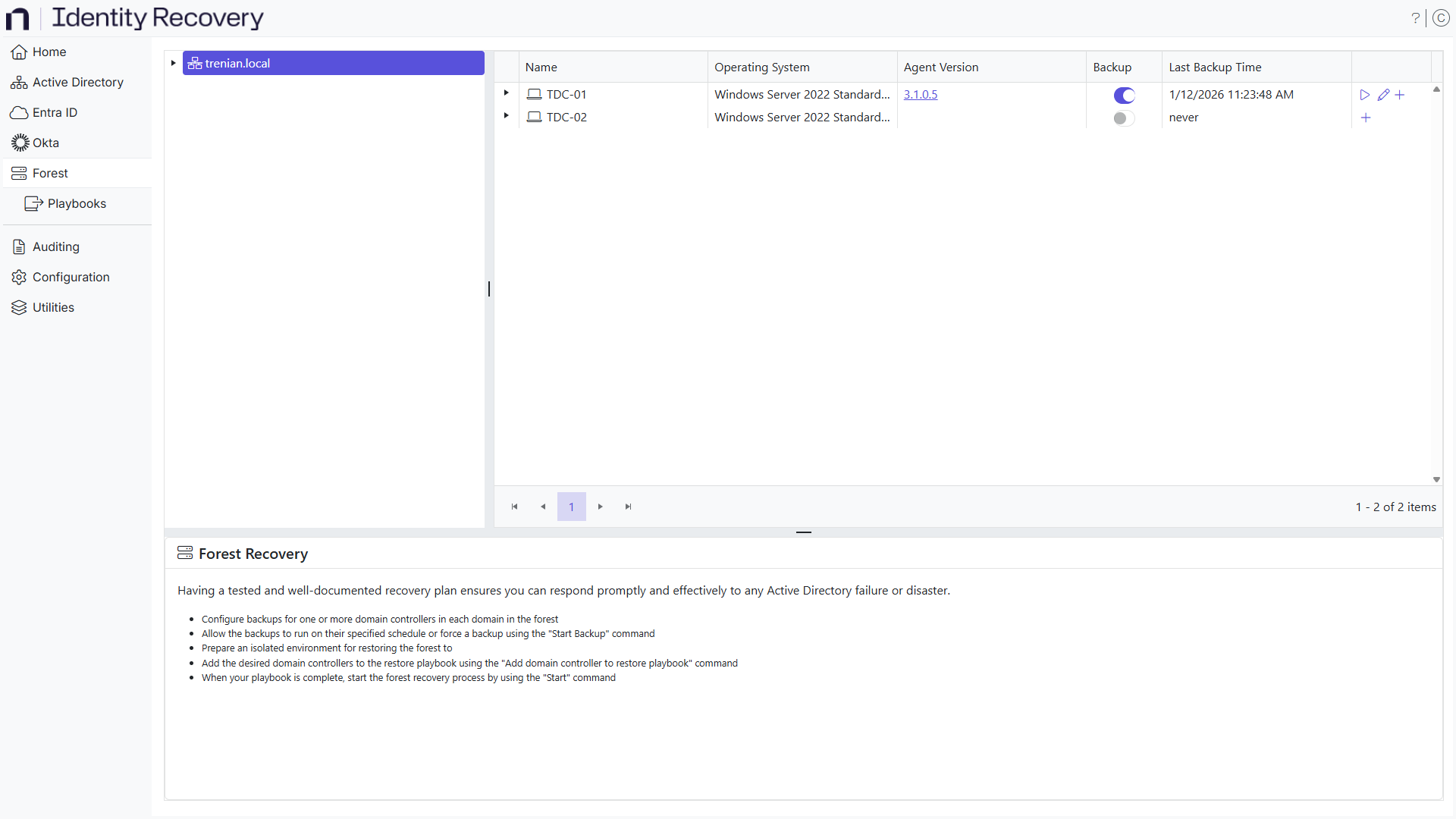Forest Configuration page