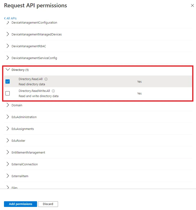 Azure AD Export - Directory Permission