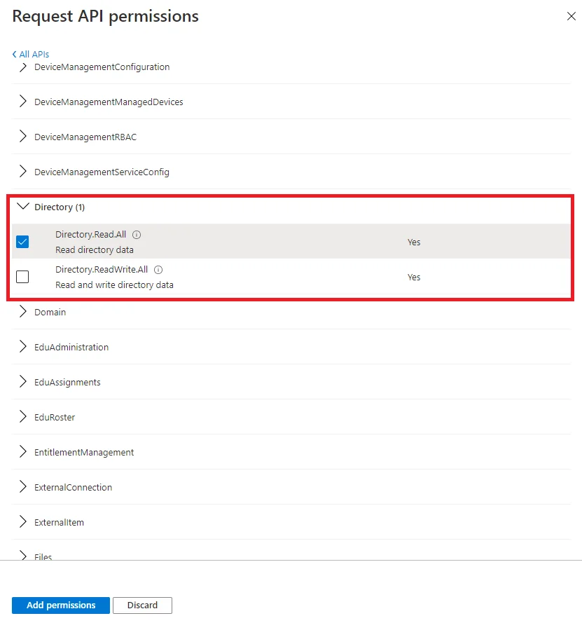 Azure AD Export - Directory Permission