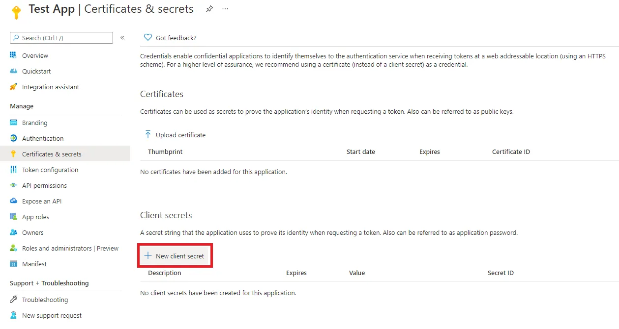 Azure AD Export - New Client Secret