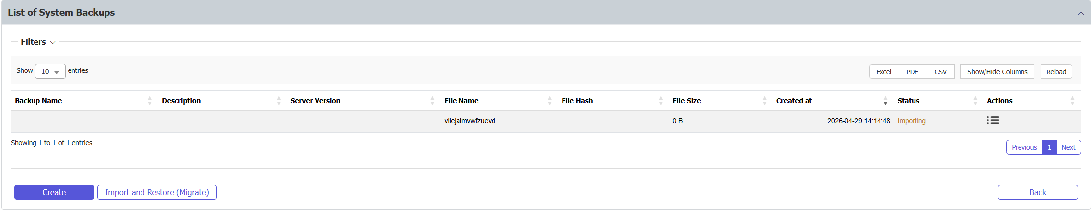 Import and Restore wizard — file selection, key entry, and Import button