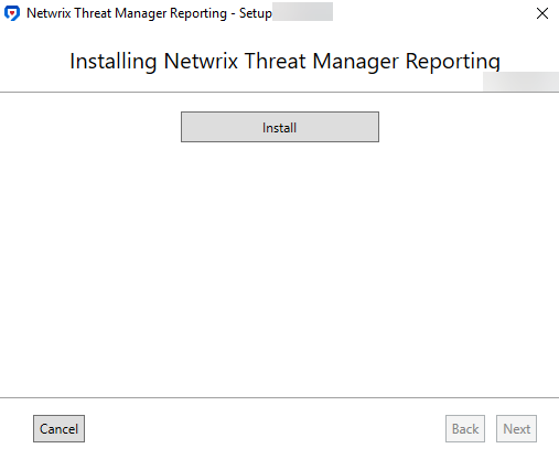 Netwrix Threat Mannager Reporting Setup wizard on the Install page