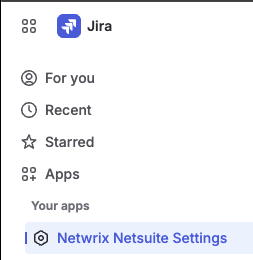 Jira Forge Netwrix NetSuite Settings Menu