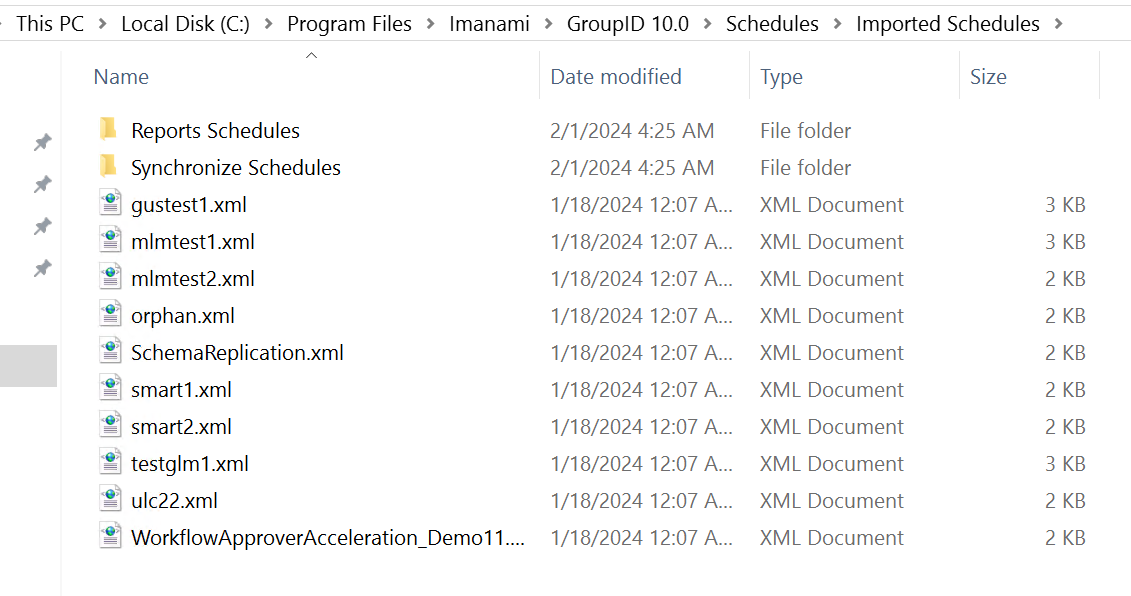 Imported schedules and synchronize jobs in Directory Manager 11