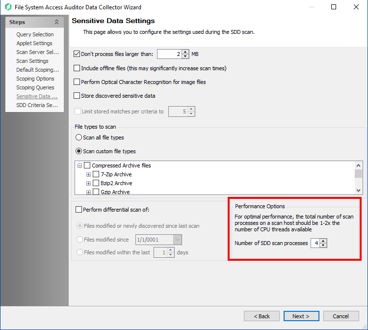 Sensitive Data Settings page example