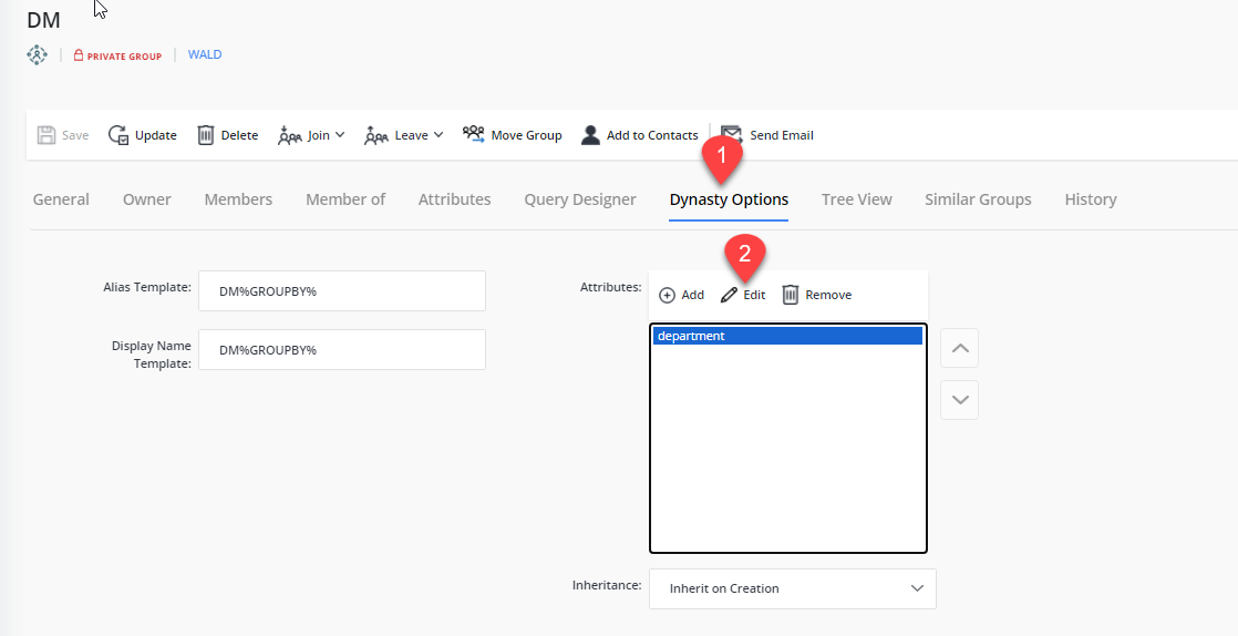 Dynasty Option in an existing parent dynasty in Netwrix Directory Manager 11