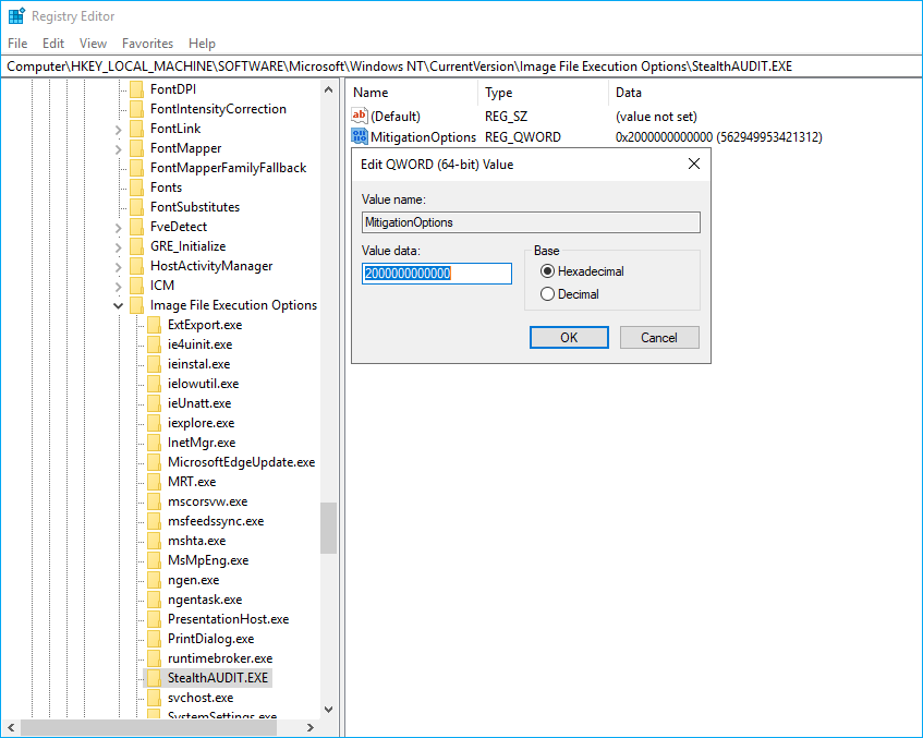 Registry screenshot