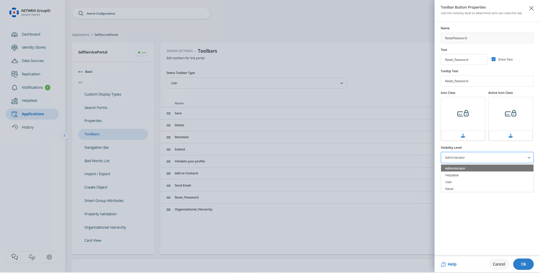 Edit Tab dialog with Reset Password link highlighted