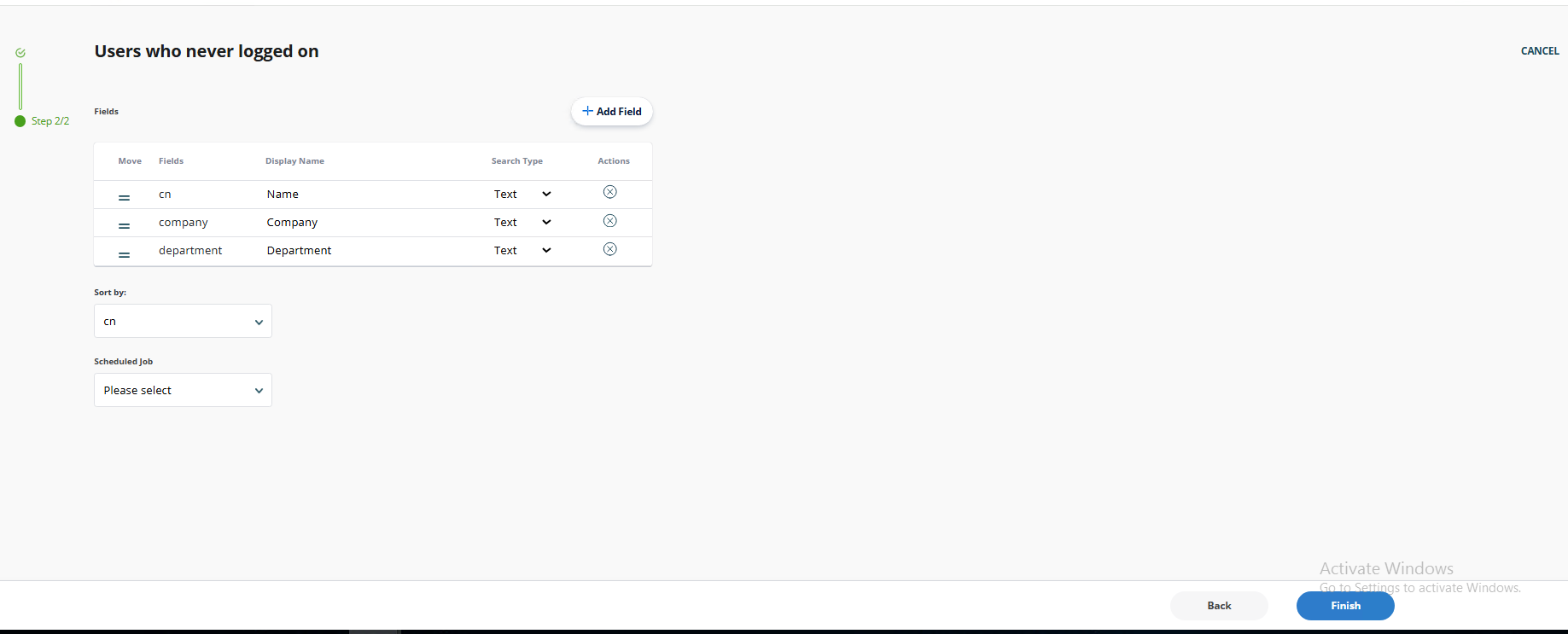 Finish button to complete report generation
