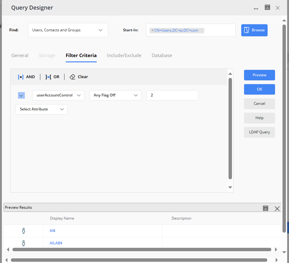 Query Options page