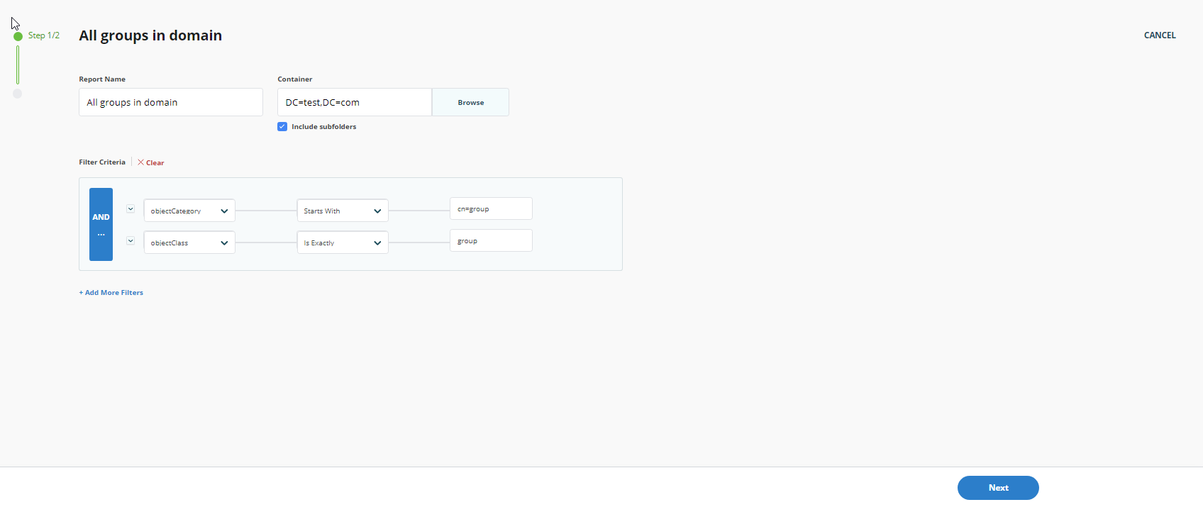 Create Report wizard in Directory Manager