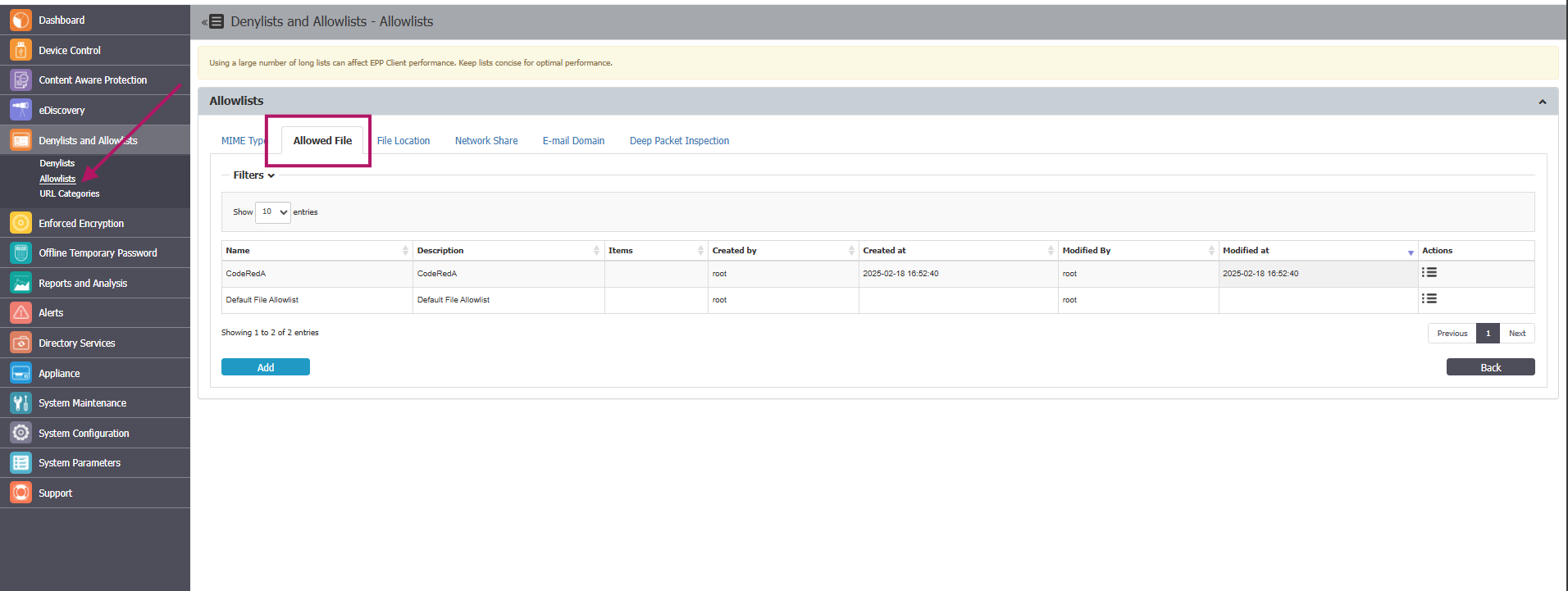 Allowed File allowlist in Netwrix Endpoint Protector