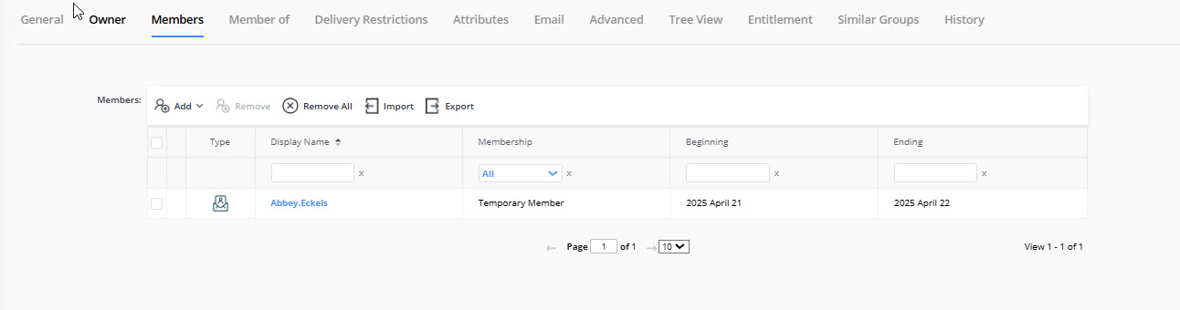 Editing membership type and period for a group member in Directory Manager