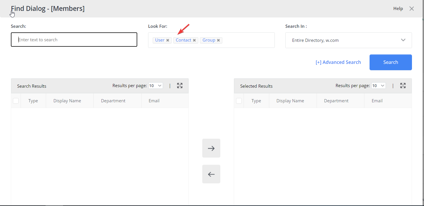 Default Find dialog box showing all object types