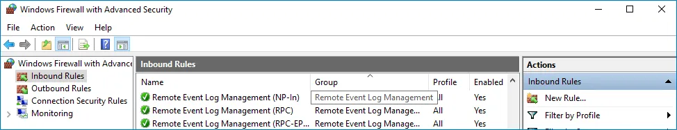 Windows Firewall Advanced Security window