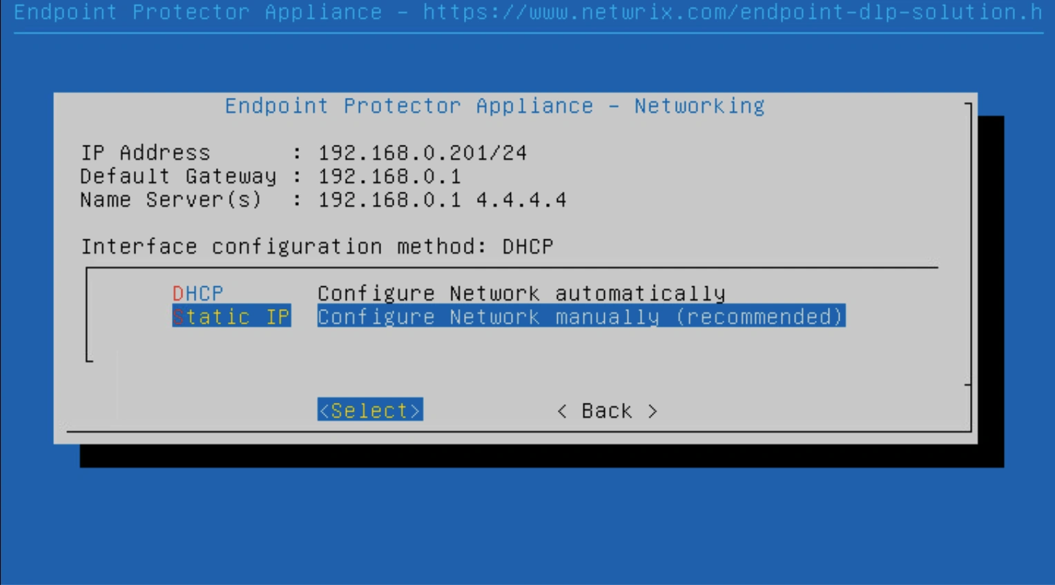 Manual Network configuration for Endpoint Protector Appliance