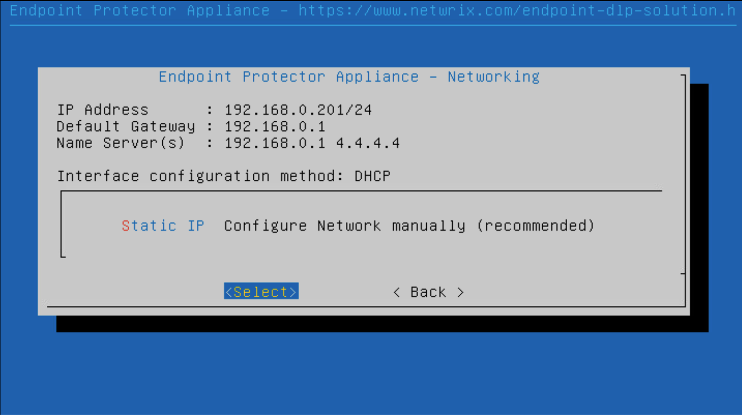 Manual Network configuration for Endpoint Protector Appliance
