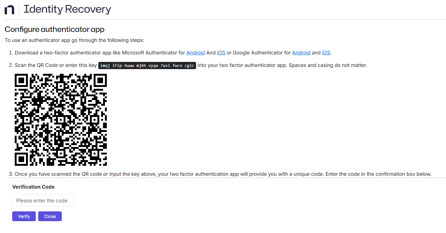 Configure authenticator app page